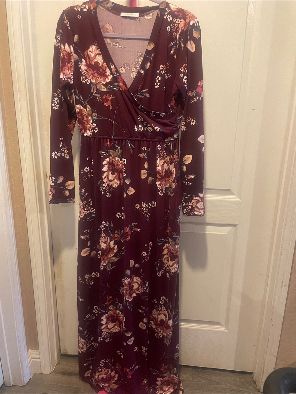 Pinkblush Burgundy Floral Wrap Maxi Dress